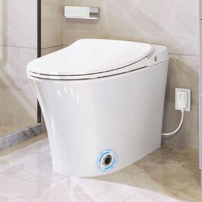 Smart Toilet With Dryer Warm Water Function Heated Seat Remote Control LED Night Light Power Outage Flushing Soft Close Cover Modern Intelligent Toilet For Home Office White As shown