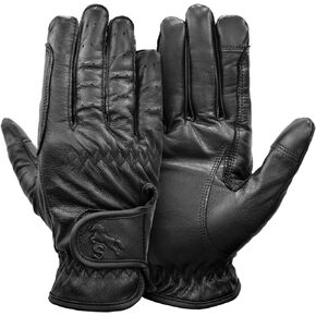 Equestrian Black 100% Pure Leather Horse Riding Gloves Equine Unisex