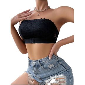 SOLY HUX Women's Strapless Front Close Bra Lace Push Up Lift Bralette Wireless Bandeau Bras