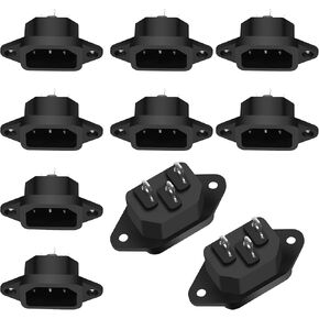 XMSJSIY IEC320 C14 Panel Mount AC Power Plug Adapter 250V 10A C14 Male 3Pin Power Socket Connector 3 Pin Terminals Chassis Panel IEC C14 Inlet Module Power Socket Straight -10 PCS