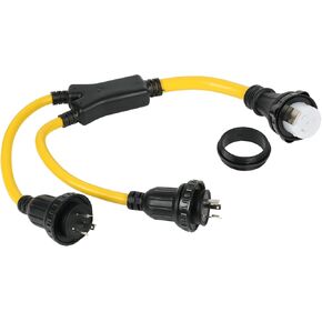 NEMA (2) L5-30P to SS2-50R Shore Power Splitter, ZDHQLHJ 30A L5-30P Male Plug to Marine 50A SS2-50R Female Connector with Locking Ring, RV Generator Marine Shore Power Cord Adapter