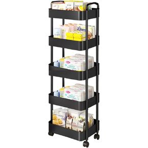 3 or 4 or 5 Tier Rolling Utility Cart with Handle - Multi-Functional Storage Trolley for Office, Living Room, Kitchen - Movable Organizer on Wheels (White) in Kuwait