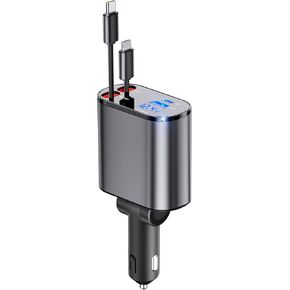 Retractable Car Charger, 4 in 1 Fast Car Phone Charger 66W, Retractable Cables [30W PD 3.0] and USB Car Charger, USB C Car Charger for iPhone 15/14/13/12/11, Galaxy, Pixel