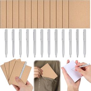 24 Pcs Pocket Notebook with Mini Ballpoint Pen Black Kraft Paper Pocket Notepad 3" x 4" Mini Journal 4" Tiny Pen Small Notebook Set for Men Women Kids Travel Office School Supplies, 24 Sheets