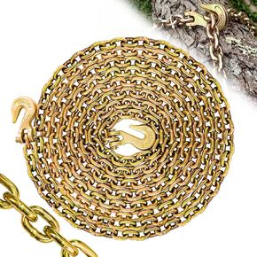 G80 Transport Binder Chain 3/8 Inch×15 Foot Log Chain with Safety Grab Hooks Heavy Duty Chain with 7100 Lbs Safe Working Load Secure Tow Tie Down Truck Equipment for Gooseneck Couplers