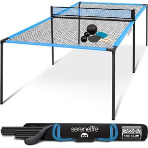 SereneLife Trampoline Ping Pong Table - Heavy Duty Powder Coated Steel Frame and Connectors - Full Size 94" - Hand Pong Game Table with Paddles, Small, Large Balls - Indoor/Outdoor, Beach, Game Room