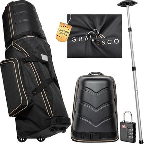 ABS Hard Case Top Travel Golf Bag for Airlines with Wheels – 1680D Premium Oxford Fabric Travel Golf Bag with Custom Cover, Support Rod and TSA Lock. Foldable Golf Bag Travel Case for Airlines