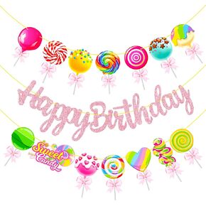 Candyland Happy Birthday Party Banners 3Pcs Candy Party Cutout Banners Lollipop Party Decorations for Candyland Party Baby Shower Supplies