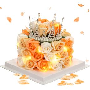 كعكة الزهور المحفوظة، كعكة زهرة الورد الفريدة هدايا الزهور المحفوظة للنساء والأم والصديقة والزوجة، هدايا ديكور المنزل لعيد الميلاد، عيد الأم، الذكرى السنوية، عيد الميلاد، الزفاف. (أرجواني)