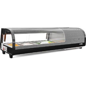 KoolMore 60 in. Glass Sushi Display Case Refrigerator ETL Listed with Stainless Steel Trays, Countertop Storage with Rear Access, Temperature Control, and LED Lighting in Black (KM-SR60-BK)