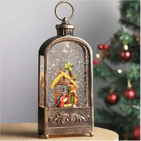 Snow Globe Lantern Christmas LED Nativity Jesus Snow Globe Glitters with Music Snowing Globe Lantern Festival Holiday Decoration Indoor Snow Lantern Battery Operated USB Powered 11 Inch