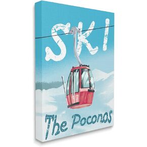 Stupell Industries The Poconos Red Ski Trolly Snowy Mountain Hill, Designed by Ziwei LI Canvas Wall Art, 24 x 30, Blue