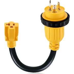 Kanayu 1Ft Shore Power RV Generator Adapter Cord Compatible with NEMA L5-30P to 5-15/5-20R, Marine 30 Amp to 15 Amp/20Amp T-Blade Household Regular Inlet Connector, 3 Prong Lock Pigtail Boat Adapter
