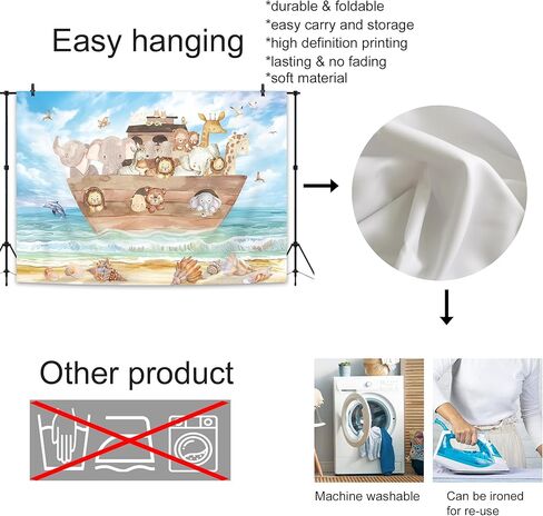 Noah's Ark Baby Shower Backdrop for Photography 7Wx5H Feet Cute Cartoon Woodland Animals Blue Ocean Lovely Clouds Newborn Kids Party Decorations Photoshoot Background Photo Booth Studio in Kuwait