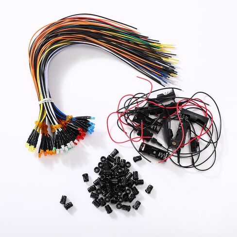126 Pcs 12V LED Lights Kit, 60 Pcs Pre Wired Led Light Emitting Diodes 60 Pcs Plastic LED Holder 6 Pcs Battery Holder for Model Assortment Crafts Dollhouse(3 mm) in Kuwait