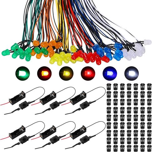 126 Pcs 12V LED Lights Kit, 60 Pcs Pre Wired Led Light Emitting Diodes 60 Pcs Plastic LED Holder 6 Pcs Battery Holder for Model Assortment Crafts Dollhouse(3 mm) in Kuwait
