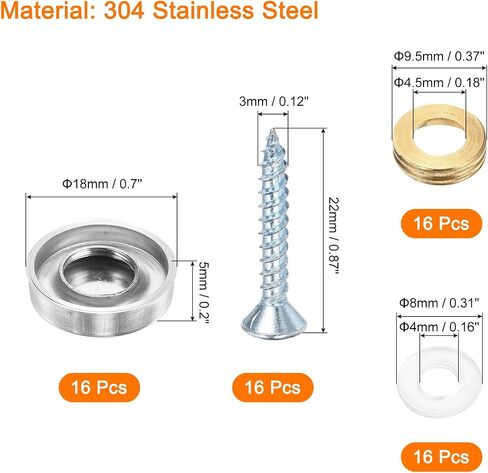 uxcell 16 Pcs Screw Covers Caps, 304 Stainless Steel Mirror Screws Decorative Caps Cover Nails, Mirror Screws Fasteners for Sign Advertising Hardware Construction, 30mm Diameter, Silver in Saudi Arabia