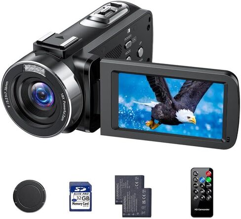 Video Camera Camcorder 5K 56MP 16x Vlogging Camera WiFi 3" 270° Rotation Touchscreen Recorders for YouTube with Remote Control, Microphone, Lens Hood, 2 Batteries in Saudi Arabia