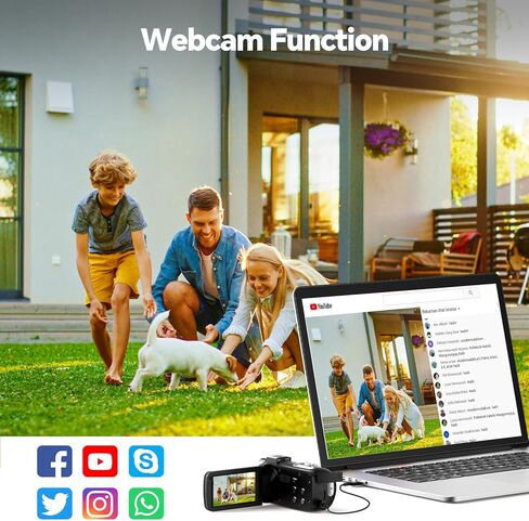 Video Camera Camcorder 5K 56MP 16x Vlogging Camera WiFi 3" 270° Rotation Touchscreen Recorders for YouTube with Remote Control, Microphone, Lens Hood, 2 Batteries in Saudi Arabia