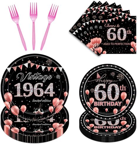 40th Birthday Plates Napkins - 96PCS Rose Gold 40th Birthday Decorations Woman Back in 1984 Birthday Party Paper Plates Forks Napkins Tableware Supplies 40th Birthday Party Dinnerware Women in Saudi Arabia