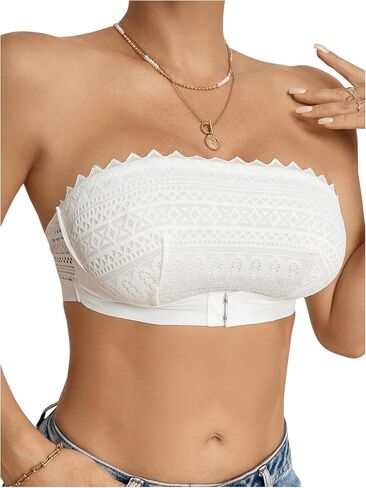 SOLY HUX Women's Strapless Front Close Bra Lace Push Up Lift Bralette Wireless Bandeau Bras in Saudi Arabia