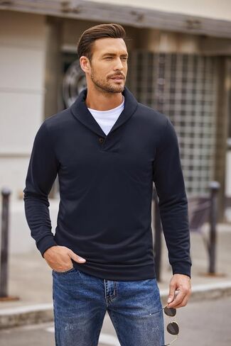 COOFANDY Men's Fashion Shawl Collar Pullover Casual Long Sleeve Knitted Sweater Sweatshirts in Saudi Arabia