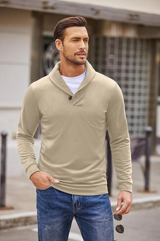 COOFANDY Men's Fashion Shawl Collar Pullover Casual Long Sleeve Knitted Sweater Sweatshirts in Kuwait