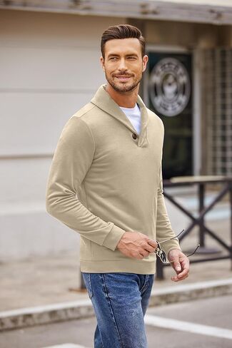 COOFANDY Men's Fashion Shawl Collar Pullover Casual Long Sleeve Knitted Sweater Sweatshirts in Kuwait