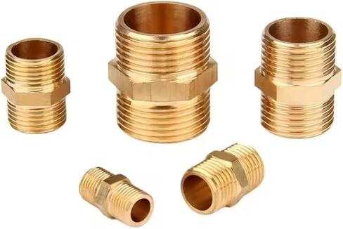 D2 Products 5 Pack Of 1/2" Brass Pipe Nipples, Solid Brass Nipple Pipe Thread Fitting for Brass, Copper, or Iron Connection - 1/2x1/2 Brass Nipple Adapter, Male Hex Straight 1/2 Pipe Nipple (5pc) in Saudi Arabia