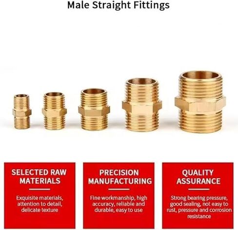 D2 Products 5 Pack Of 1/2" Brass Pipe Nipples, Solid Brass Nipple Pipe Thread Fitting for Brass, Copper, or Iron Connection - 1/2x1/2 Brass Nipple Adapter, Male Hex Straight 1/2 Pipe Nipple (5pc) in Saudi Arabia