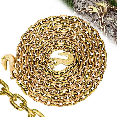 G80 Transport Binder Chain 3/8 Inch×15 Foot Log Chain with Safety Grab Hooks Heavy Duty Chain with 7100 Lbs Safe Working Load Secure Tow Tie Down Truck Equipment for Gooseneck Couplers in Saudi Arabia