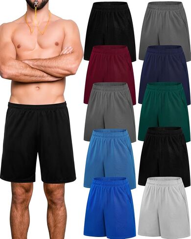 10 Pack Athletic Shorts for Men Workout Gym Shorts Basketball Running Shorts with Pockets Elastic Waistband in Saudi Arabia