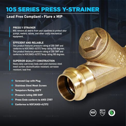 Midline Valve 327S012-NLPress Y-Strainer Valve, 1/2", Brass in Kuwait
