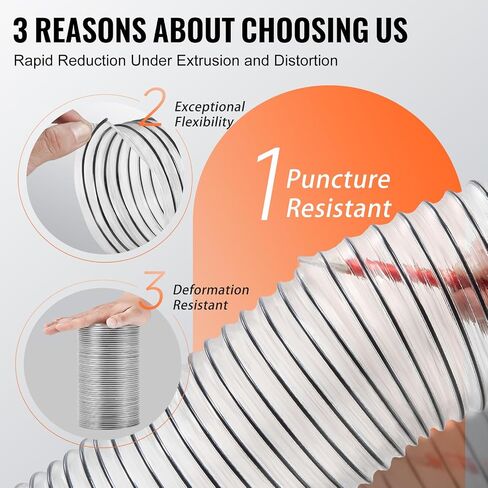 VEVOR Dust Collection Hose, 4'' x 50', Thickened PVC Material Puncture-Resistant Flexible Clear Hose with Carbon Steel Wire Coil 4 x 304 Stainless Clamps, for Table Saw, Band Saw, Planer, Jointer in Saudi Arabia