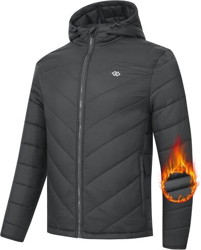 MoFiz Mens Running Hybrid Fleece Jackets Lightweight Puffy Hiking Jacket Winter Thermal Full Zip Hood Insulated Jacket Coat in Saudi Arabia