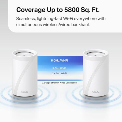 نظام شبكة TP-Link Deco AXE5400 ثلاثي الموجات WiFi 6E - شبكة Wi-Fi تصل إلى 7200 قدم مربع، تصنيف Engadget كأفضل شبكة لمعظم الأشخاص، يستبدل جهاز توجيه WiFi وموسع، شبكة جديدة مدفوعة بالذكاء الاصطناعي بنطاق 6 جيجا هرتز، 3 حزم (Deco) XE75) in Kuwait