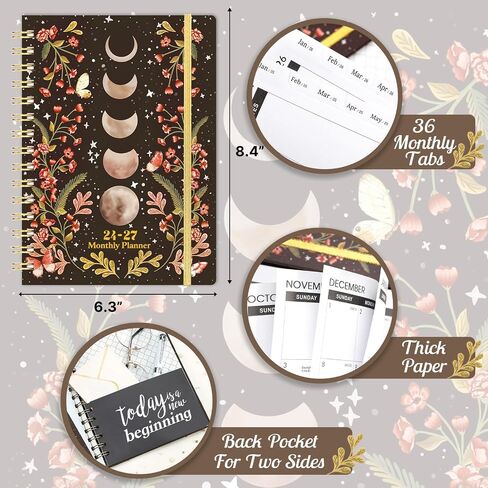 2024-2027 Pocket Planner - Monthly Pocket Planner (36-Month) with 60 Notes Pages, Jul. 2024 - Jun. 2027, 6.4" x 3.8", 3 Year Monthly Planner with Contacts, Holidays and Pen Holder, Back Pocket - Moon in Saudi Arabia
