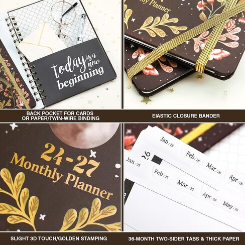 2024-2027 Pocket Planner - Monthly Pocket Planner (36-Month) with 60 Notes Pages, Jul. 2024 - Jun. 2027, 6.4" x 3.8", 3 Year Monthly Planner with Contacts, Holidays and Pen Holder, Back Pocket - Moon in Saudi Arabia