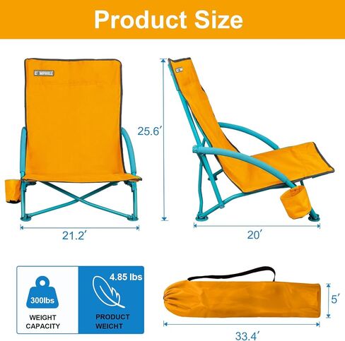 2 Pack Low Folding Beach Chair,Portable Lightweight Lowback Sling Chair, Outdoor Low Seat Camping Chair w/Cup Holder & Carry Bag for Sand Camping Lawn Picnic Festival,Blue in Kuwait