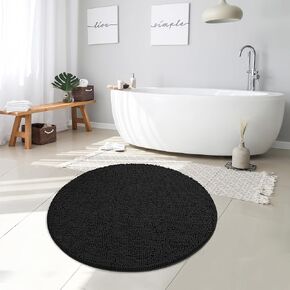MAYSHINE Round Area Rug Set for Bathroom | Soft Plush Chenille Bath Mat, Water Absorbent Non-Slip Bathroom Rug | Washable Shag Carpet for Shower, Bedroom, or Home Décor | 48"x48" (Round) | Black