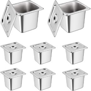 8 Set Stainless Steel Hotel Pans 6 Inch Deep Steam Table Pan with Lids Hotel Pan Stainless Steel Counter pans Restaurant Steam Table Pans for Hotel Restaurant Supplies Party Buffet