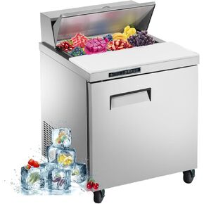 28" Refrigerator Sandwich/Salad Prep Table Refrigerator,7.42 cu. ft W 2 Door Commercial Stainless Steel Counter Food Prep Station Cooler Refrigerator,8 pans,for Restaurant, Bar, Shop