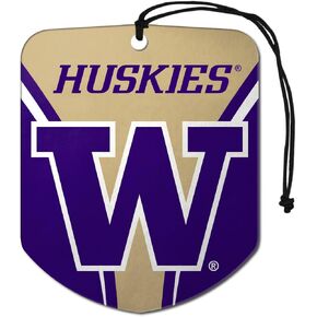 FANMATS 61640 NCAA Washington Huskies Hanging Car Air Freshener, 2 Pack, Black Ice Scent, Odor Eliminator, Shield Design with Team Logo