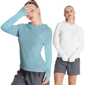 Womens 2-Pack Workout Hoodies - Hooded Long Sleeve Tops for Running & Outdoor Activewear with UPF 50+ Sun Protection