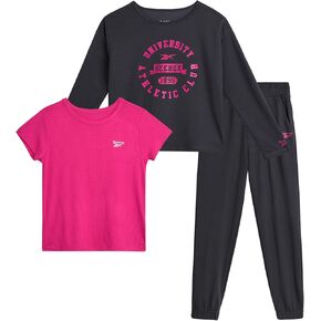 Reebok Girls' Active Leggings Set - 3 Piece Mesh Shirt, Capri Leggings, and Crop Cami Sports Bra - Summer Activewear (7-12)