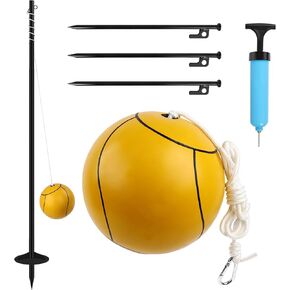 Tetherball Ball and Rope with Pole, Adjustable Tether Ball Pole Set with Heavy Duty Base, Outdoor Ball Games Equipment for Backyards Playground for Adults Family Dogs