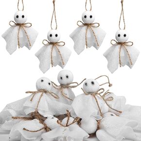 Watayo 16 Pcs Halloween Ghost Hanging Ornaments- 3 Inch Small Hanging Ghosts Tree Ornaments- Farmhouse Rustic Cloth Ghosts Hanging Decoration for Haunted House Party Yard Tree Decor
