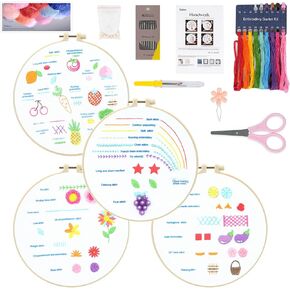 4 Sets Embroidery Kit for Beginners Adults, Beginner Embroidery Kit for Adults, Floral Embroidery kit,Embroidery Kit for Beginners Flowers Follow Instruction Video- Flowers F4