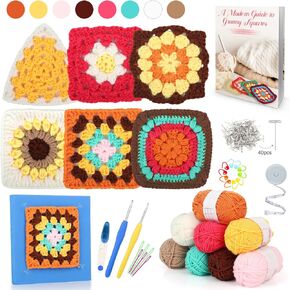 Katech Crochet Kit for Beginners, Granny Square Crochet Starter Kit for Adults Includes Crochet Blocking Mat Crochet Book, Beginner Crochet Kit for Kids Learn to Crochet Granny Squares Blanket Bags