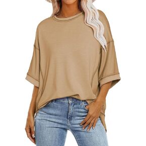 SHEWIN Women's Fashion Oversized T Shirts Casual 3/4 Sleeve Crewneck Summer Tops Tees